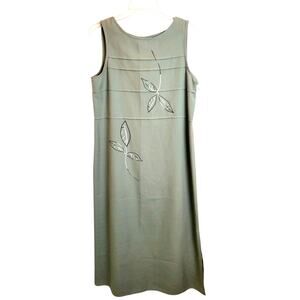 NWT VTG Maxi Dress Women's Sz 10 Leslie Belle Green Leaf Side Slit Sleeveless